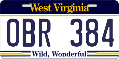 WV license plate OBR384