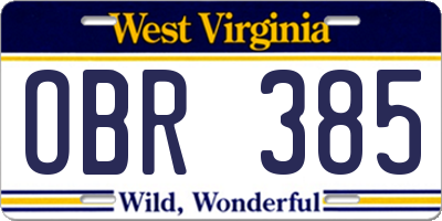 WV license plate OBR385