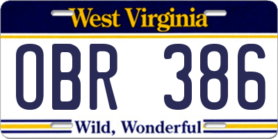 WV license plate OBR386