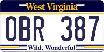 WV license plate OBR387