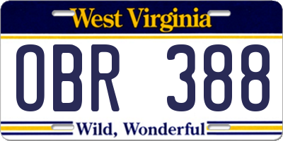 WV license plate OBR388