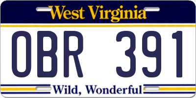 WV license plate OBR391