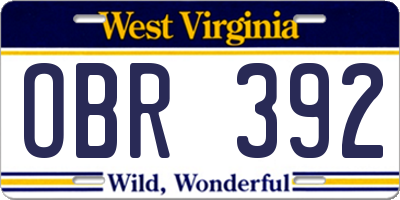 WV license plate OBR392