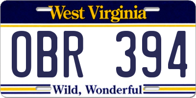 WV license plate OBR394