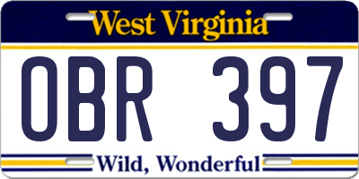WV license plate OBR397