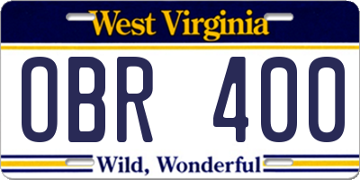 WV license plate OBR400