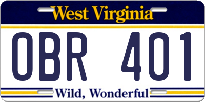 WV license plate OBR401