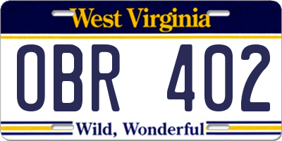 WV license plate OBR402