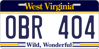 WV license plate OBR404