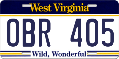 WV license plate OBR405