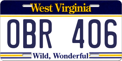 WV license plate OBR406