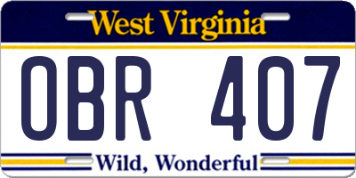 WV license plate OBR407