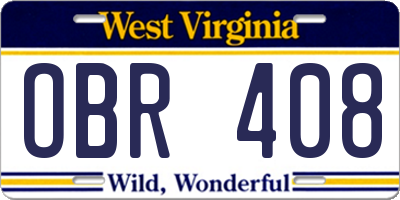 WV license plate OBR408