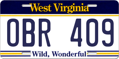 WV license plate OBR409