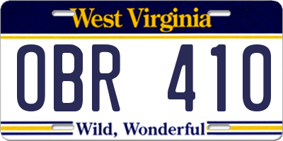 WV license plate OBR410