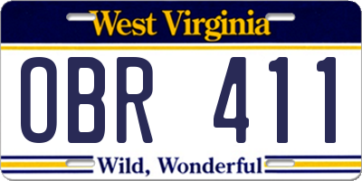 WV license plate OBR411