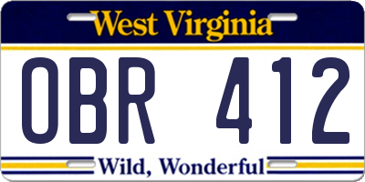 WV license plate OBR412