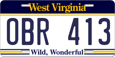 WV license plate OBR413