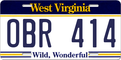 WV license plate OBR414