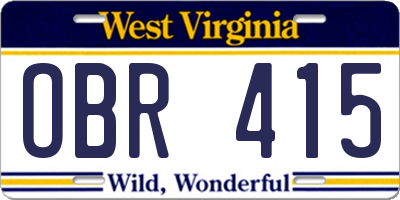 WV license plate OBR415