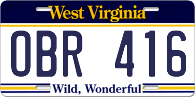 WV license plate OBR416