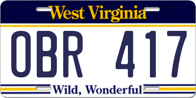 WV license plate OBR417