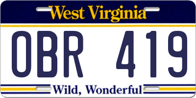 WV license plate OBR419