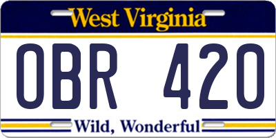 WV license plate OBR420