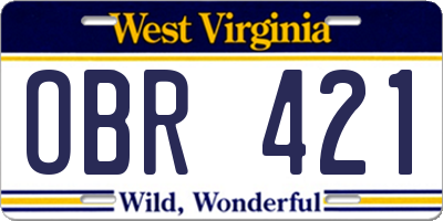 WV license plate OBR421