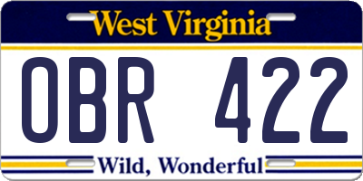 WV license plate OBR422