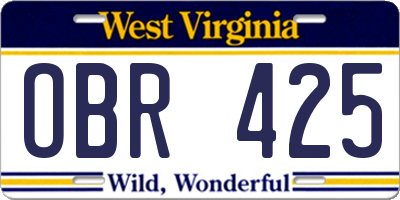 WV license plate OBR425
