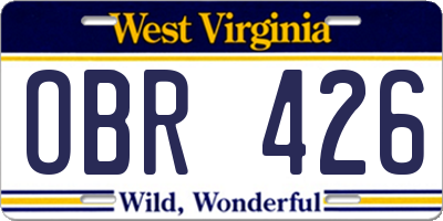 WV license plate OBR426
