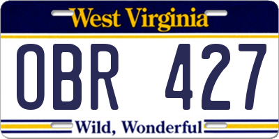 WV license plate OBR427