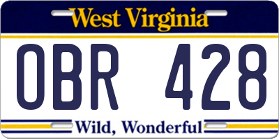 WV license plate OBR428
