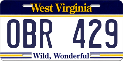 WV license plate OBR429