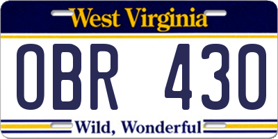 WV license plate OBR430