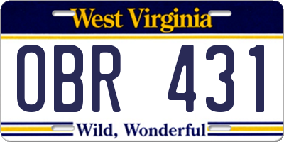 WV license plate OBR431