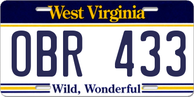 WV license plate OBR433