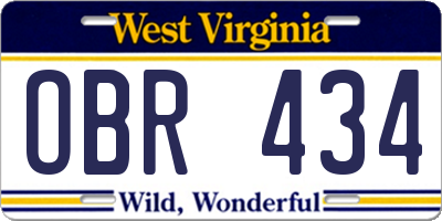 WV license plate OBR434