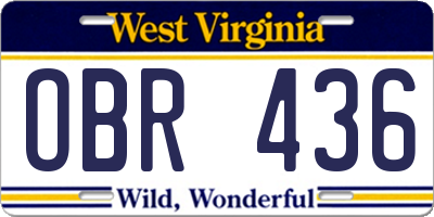 WV license plate OBR436