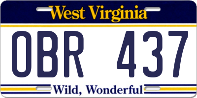 WV license plate OBR437