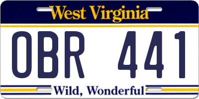 WV license plate OBR441