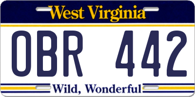 WV license plate OBR442