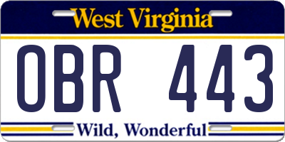 WV license plate OBR443