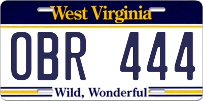 WV license plate OBR444