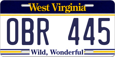 WV license plate OBR445