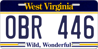 WV license plate OBR446