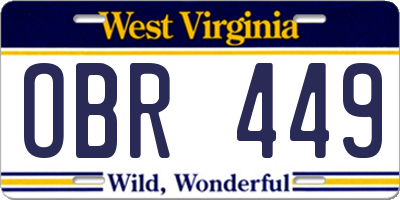 WV license plate OBR449