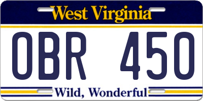WV license plate OBR450