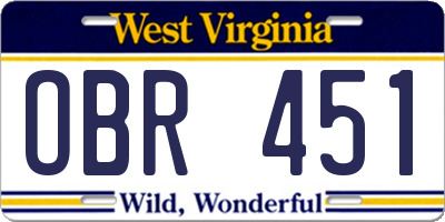 WV license plate OBR451